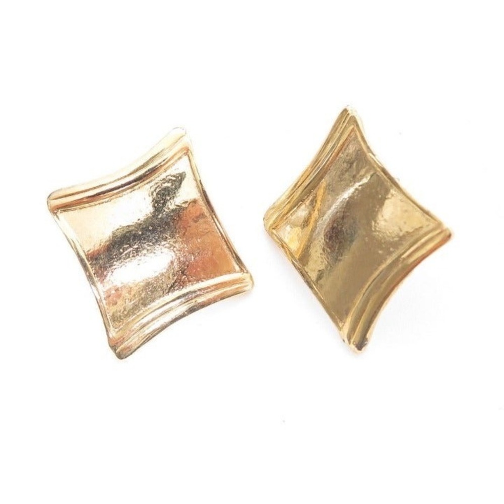 Vintage Large 27mm Wide Slanted Rectangle Gold Plated Earrings